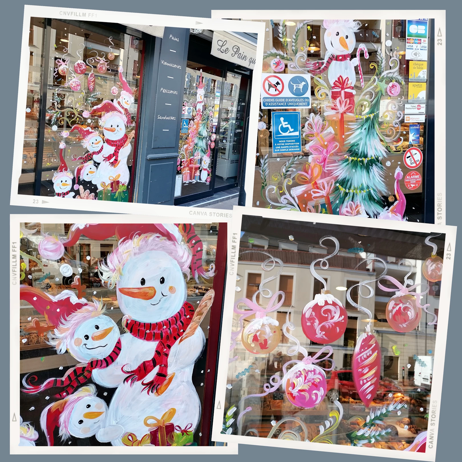 Décoration de vitrine pour Noël avec des éléments festifs